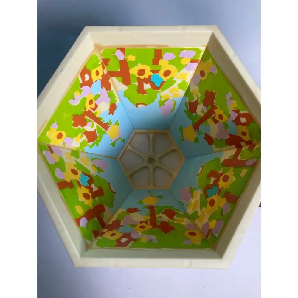VTG Lamp Etched Molded Plastic/ Celluloid Shade - Garden Scene Base-Works